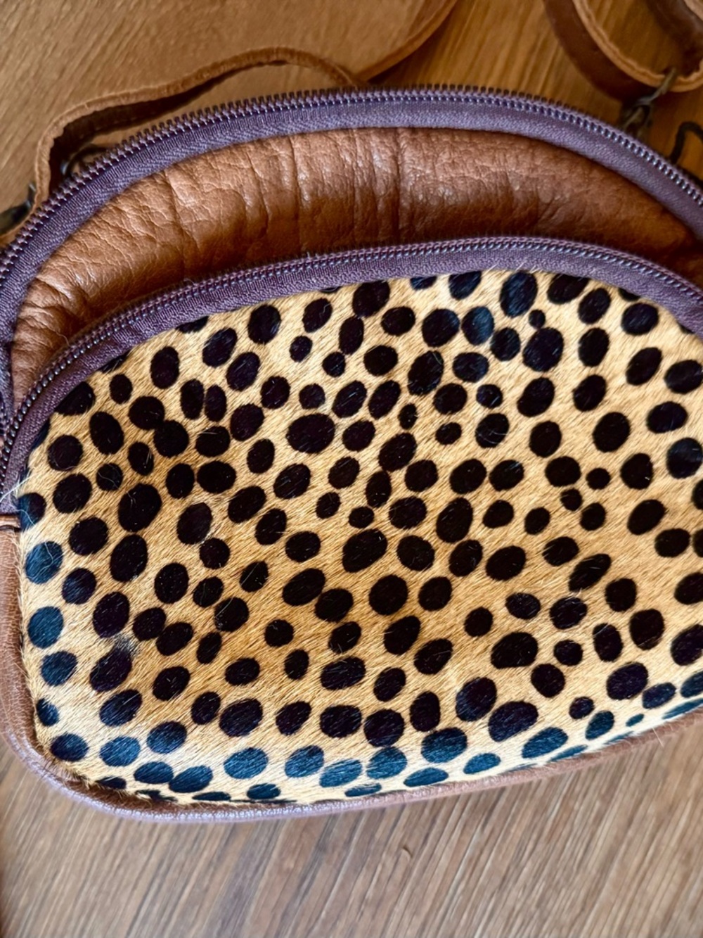 American Darling Brown Leather Crossbody Bag with Leopard Print Front - Picture 9 of 13